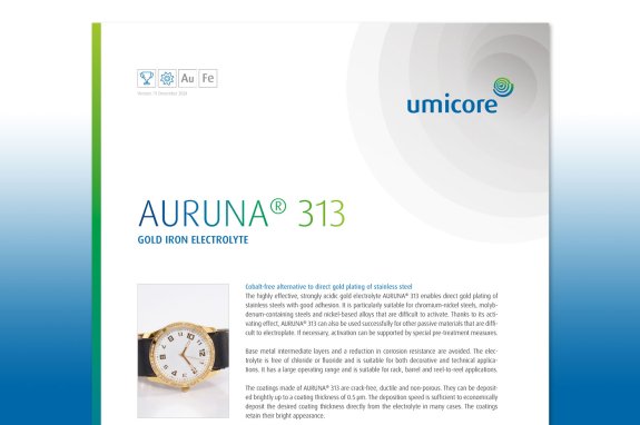 Umicore MDS - AURUNA - Cobalt- and nickel-free hard gilding - 313
