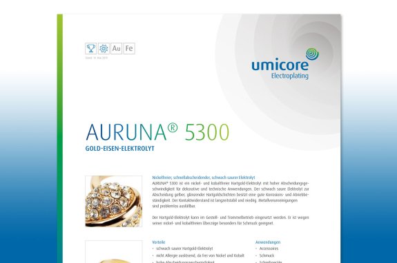 Umicore MDS - AURUNA - Cobalt- and nickel-free hard gold plating - 5300