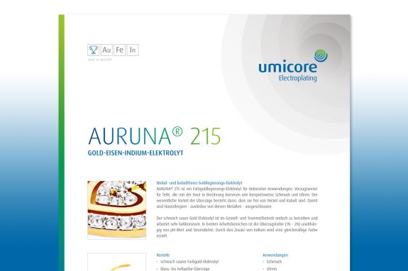 Umicore MDS - AURUNA - Kobalt- und nickelfreie Hartvergoldung - 215