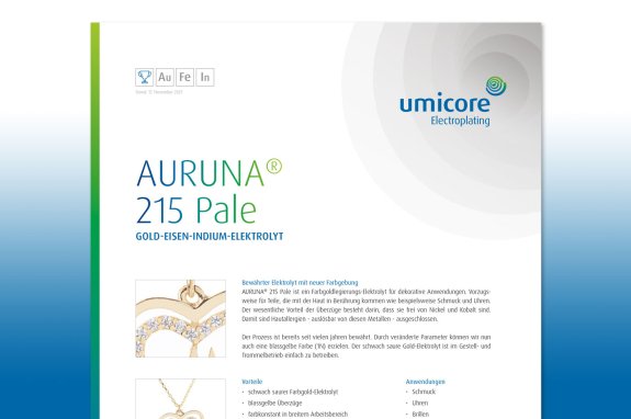 Umicore MDS - AURUNA - Kobalt- und nickelfreie Hartvergoldung - 215 Pale