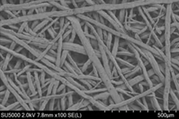 Umicore MDS - PLATUNA - Platinum coating for PTLs in PEM electrolysers - 100 nm platinum layer - 100x magnification