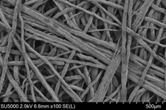 Umicore MDS - PLATUNA - Platinum coating for PTLs in PEM electrolysers - 30 nm platinum layer - 100x magnification
