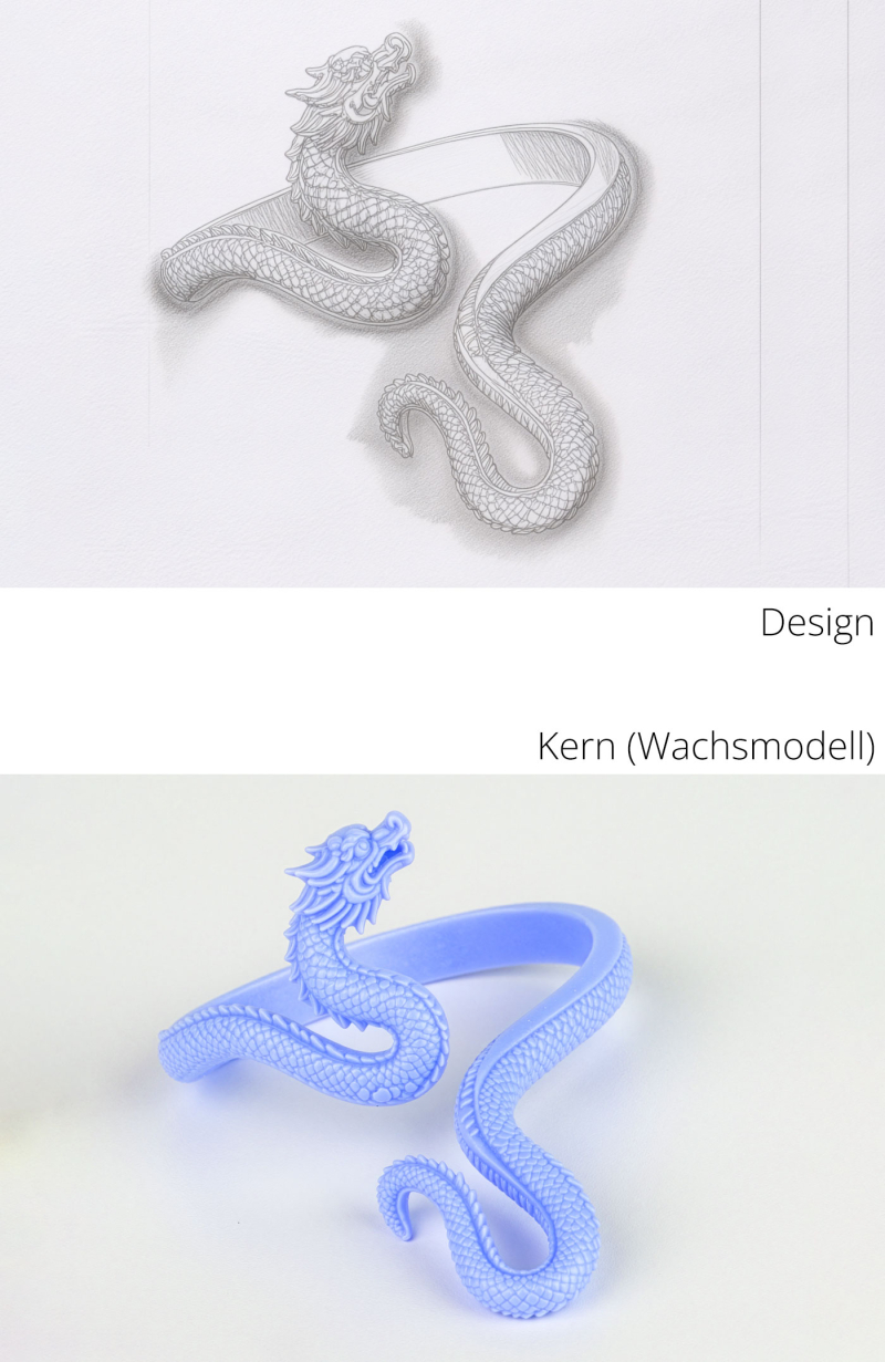 Umicore MDS - Galvanoformung als Service - Umsetzung zu einem einzigartigem Preis-Leistungs-Verhältnis - Design und Kern (Wachsmodell)